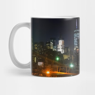 Manhattan Skyline, Night, Brooklyn Bridge, NYC Mug